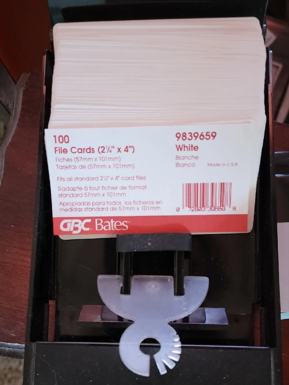Black Index Card/File Holder with White Cards & Adhesive Mounting Squares